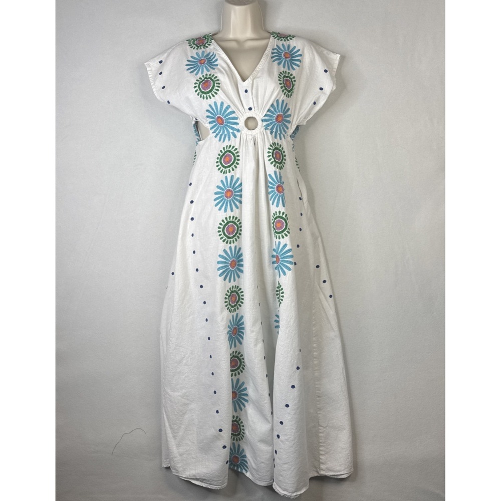 Formula Joven White Embroidered Dress Small Floral Cutout Cotton Boho